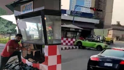 ലംബോര്ഗിനി ഇടിച്ച് ട്രാഫിക് പോസ്റ്റ് തകര്ന്നു, അപകട സ്ഥലത്തുനിന്ന് ഫോട്ടോയെടുത്ത് വാഹന ഉടമ