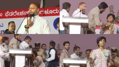 പ്രതിഷേധത്തിനിടെ പാകിസ്ഥാൻ സിന്ദാബാദ് വിളിച്ച് യുവതി; മൈക്ക് പിടിച്ചു വാങ്ങി ഒവൈസി