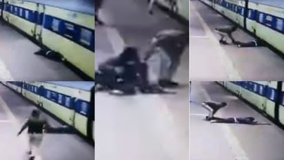 ഓടുന്ന ട്രെയിനിനും പ്ലാറ്റ്ഫോമിനും ഇടയില് സെക്കന്ഡുകൾ; യുവാവിന്റെ രക്ഷക്കെത്തി 'അത്ഭുത കരങ്ങള്'-വീഡിയോ