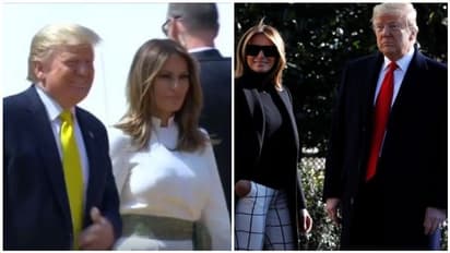 இந்திய மண்ணில் கால் வைக்கும்  முன் சென்டிமென்டுக்கு ட்ரம்ப் மாற்றிய "மஞ்சள் டை"..!