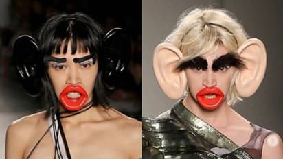 കുരങ്ങന്റേതുപോലുള്ള ചെവികളും തടിച്ചു ചുവന്ന ചുണ്ടുകളും; ഫാഷൻ ഷോയിലെ ആക്സസറികൾക്കെതിരെ വിമർശനം