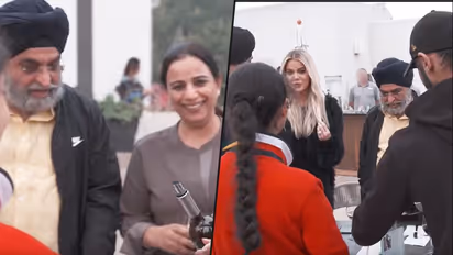 When Kim Kardashian West and her sisters Khloé, Kourtney Kardashian offer wine to an Indian family (Video)
