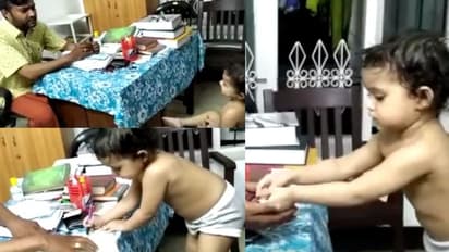 അമ്മയ്ക്കെതിരെ പരാതിയുമായി വക്കീലച്ഛന്റെ മുന്നിൽ കുട്ടിക്കുറുമ്പി; 'വർക്ക് ഫ്രം ഹോം'കാലത്തെ വൈറൽ വീഡിയോ