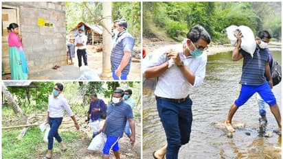 അച്ചന് കോവിലാര് മുറിച്ച് കടന്ന് അവശ്യ സാധനങ്ങളുമായി ഗിരിജന് കോളനിയിലേക്കെത്തി കളക്ടറും എംഎല്എയും