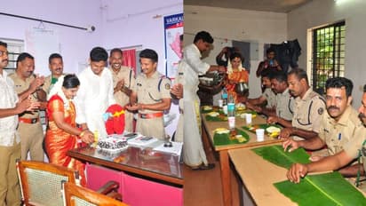വിവാഹനാളിൽ കൊവിഡ് ഡ്യൂട്ടിയുള്ള പൊലീസുകാർക്ക് സദ്യയൊരുക്കി വധൂവരന്മാര്