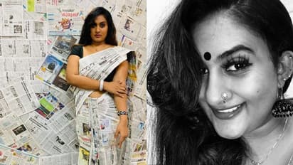 'ഇത് ലോക്ക്ഡൗണ് കാലത്ത് കിട്ടിയ ഐഡിയ'; പത്രകടലാസ് കൊണ്ട് സാരി ഉടുത്ത് ടെക്കി