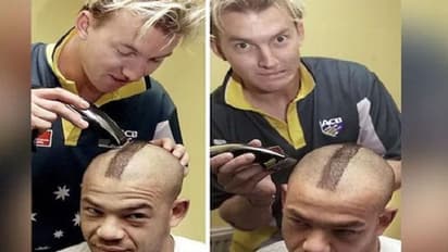 సైమండ్స్ కి బ్రెట్ లీ గుండు గీస్తే....!