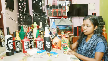 വലിച്ചെറിയുന്ന കുപ്പികളില് മഹാന്മാരുടെയും കലാരൂപങ്ങളുടെയും ചിത്രങ്ങള് വരച്ചെടുത്ത് സനുമോള്