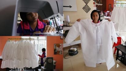 കൊവിഡ് പോരാട്ടം; ആരോഗ്യ പ്രവർത്തകർക്ക് പിപിഇ ഗൗണുകൾ തുന്നി ഒമ്പതുവയസുകാരി,മാതൃക