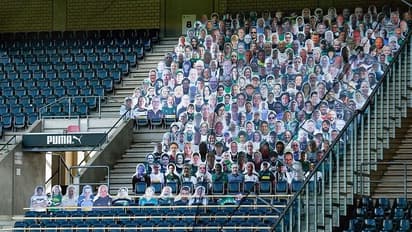 ಖಾಲಿ ಕ್ರೀಡಾಂಗಣದಲ್ಲಿ ಅಭಿ​ಮಾ​ನಿ​ಗಳ ಕಟೌಟ್‌ ಹಾಕಿ ಫುಟ್ಬಾಲ್ ಆರಂಭ!