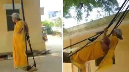 ഇരുന്നും എഴുന്നേറ്റും ഊഞ്ഞാലാടുന്ന മുത്തശ്ശി; വൈറലായി വീഡിയോ