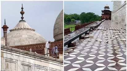 കനത്ത മഴയിലും ഇടിമിന്നലിലും താജ്മഹലിന്റെ കൈവരികള് തകര്ന്നു