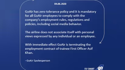 GoAir trainee pilot who had posted incendiary stuff against Hindu deities fired