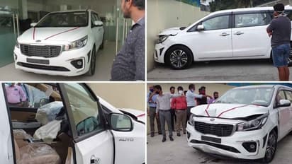 ഡെലിവറിക്കിടെ ഷോറൂം ചുമരിലിടിച്ച് തകര്ന്ന് ഇന്നോവയുടെ എതിരാളി!