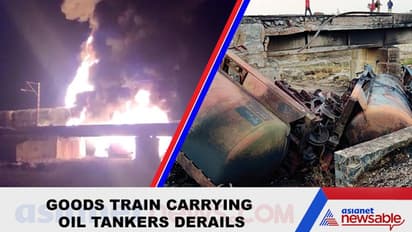 Andhra Pradesh: Goods train carrying oil tankers derails; firemen struggle to douse blaze