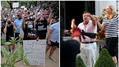 ബ്ലാക്ക് ലൈവ്സ് മാറ്റർ റാലിക്കുനേരെ യന്ത്രത്തോക്ക് ചൂണ്ടി ആക്രോശിച്ച് ദമ്പതികൾ