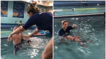 എട്ടുമാസം പ്രായമുള്ള കുഞ്ഞിനെ കുളത്തിലെറിഞ്ഞ് നീന്തൽ പരിശീലനം, വീഡിയോ പങ്കിട്ട അമ്മയ്ക്കെതിരെ സൈബർ ആക്രമണം