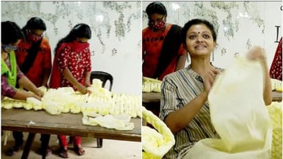 പിപിഇ കിറ്റ് നിര്മ്മാണത്തിലെ അവശിഷ്ടങ്ങളില്നിന്ന് കിടക്ക നെയ്ത് ലക്ഷ്മി മേനോനും സംഘവും