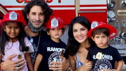 അഗ്നിശമനസേനാംഗങ്ങളെ കണ്ടും മധുരം നല്‍കിയും സണ്ണി ലിയോണിന്റെ മക്കള്‍