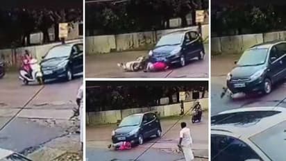 സ്കൂട്ടറിനെ ഇടിച്ചിട്ടു, ഞെട്ടിയ കാര് ഡ്രൈവര് പിന്നെ ചവിട്ടിയത് ആക്സിലേറ്ററില്!