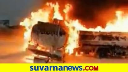 ಶಿಗ್ಗಾಂವಿ: ಚಲಿಸುತ್ತಿದ್ದ ಲಾರಿ ಟೈರ್ ಸ್ಫೋಟ, ಸುಟ್ಟು ಕರಕಲಾದ ಟ್ರಕ್