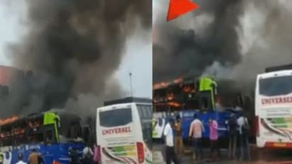 சென்னை கோயம்பேடு பேருந்து நிலையத்தில் பயங்கர தீ விபத்து... 3 பேருந்துகள் எரிந்து நாசம்..!