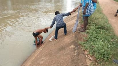 ಹೊಸಪೇಟೆ: ಕಾಲುವೆಯಲ್ಲಿ ಕೊಚ್ಚಿ ಹೋಗುತ್ತಿದ್ದ ವೃದ್ಧೆ, ಜೀವದ ಹಂಗು ತೊರೆದು ಅಜ್ಜಿ ಕಾಪಾಡಿದ ಯುವಕ
