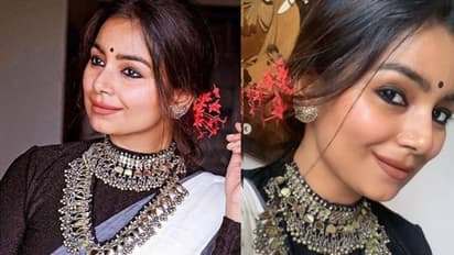 കറുത്ത കരയുള്ള സെറ്റ് സാരിയും സില്‍വര്‍ ആഭരണങ്ങളും; അതിമനോഹരിയായി മൃദുല മുരളി; ചിത്രങ്ങള്‍