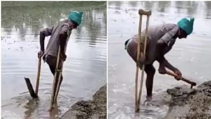 പാടത്ത് ഒറ്റക്കാലില് പണിയെടുക്കുന്ന കര്ഷകന്, പഠിപ്പിക്കുന്നത് വലിയ പാഠമെന്ന് ഇന്റര്നെറ്റ്