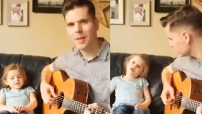 അച്ഛനൊപ്പം പാട്ടുപാടുന്ന കുട്ടി; മനോഹരമെന്ന് സൈബര് ലോകം...