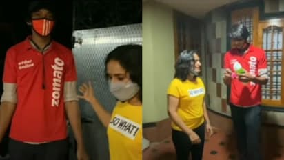 പന്ത്രണ്ട് പേപ്പർ കപ്പുകളിൽ സമ്മാനം; ഫുഡ് ഡെലിവറി ബോയ്ക്ക് സർപ്രൈസ് ഒരുക്കി സുരഭിലക്ഷ്മി