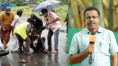 ഒരുകൈയില് മൈക്കും മറുകൈയില് സഹായവും; ലൈവ് റിപ്പോര്ട്ടിംഗിനിടെ രക്ഷകനായി മാധ്യമപ്രവര്ത്തകനും