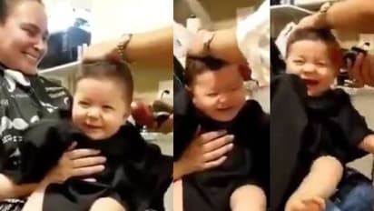 മുടി വെട്ടുന്നതിനിടയില്‍ ഇങ്ങനെ ചിരിക്കാമോ; വൈറലായി വീഡിയോ...