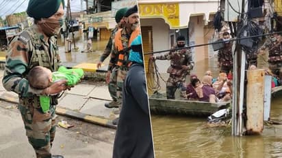 বানভাসি হায়দরাবাদে উদ্ধার হওয়া শিশু কোলে ভারতীয় জওয়ান, সম্পূর্ণ অন্যরূপে ভারতীয় সেনা