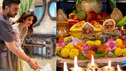 पति का हाथ थाम शिल्पा शेट्टी ने की माता की आरती, देवी को चढ़ाया थाली भरकर प्रसाद और लिया आशीर्वाद