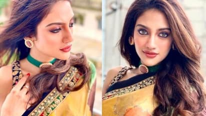 স্লিভলেস ব্লাউজ, চোকার, শিফন শাড়ি, নুসরতের চোখের নেশায় বুঁদ সাইবারবাসী