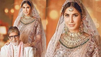 हैवी नेकलेस और पिंक लहंगा पहने दुल्हन के लिबास में नजर आई कैटरीना, अमिताभ के कंधों पर हाथ रखे दिखीं