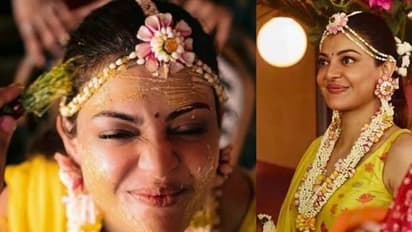 മഞ്ഞ വസ്ത്രത്തില്‍ 'ക്യൂട്ട്' മണവാട്ടി;  ഹൽദി ചടങ്ങിൽ കാജല്‍ അഗര്‍വാള്‍