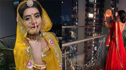 हैवी मांग टीका, बड़ी नथ, राजस्थानी लुक में करवाचौथ पर दिखी सुष्मिता की भाभी, चांद का किया दीदार