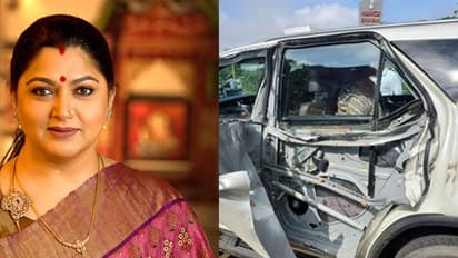 கார் - கண்டெய்னர் லாரி மீது மோதல்... அதிஷ்டவசமாக உயிர் தப்பிய நடிகை குஷ்பு..!