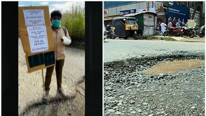 ഒറ്റയാൾ സമരം 'വൈറലായി', ഒടുവിൽ റോഡിലെ കുഴിയടയ്ക്കാൻ അധികൃതരെത്തി