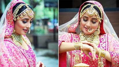 हैवी जूलरी और पिंक कलर का 18 किलो लहंगा पहन दुल्हन बनीं रानी चटर्जी, दिए ऐसे शानदार पोज