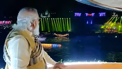 PM celebrates Dev Deepawali, berates Gandhis from ghats of Ganga