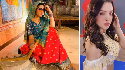 रेड लहंगा और चश्मा पहन सिर पर दुपट्टा ओढ़े पंजाबी लुक में आटे की चक्की चलाती नजर आईं आम्रपाली