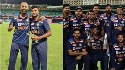 ഞാനല്ല, നീയാണ് അര്‍ഹന്‍; മാന്‍ ഓഫ് ദ സീരീസ് പുരസ്കാരം നടരാജന് സമ്മാനിച്ച് ഹാര്‍ദിക് പാണ്ഡ്യ