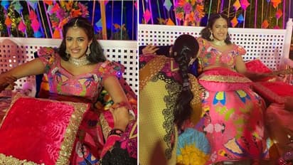 मांग टीका, हैवी ईयरिंग्स और नेकलेस, पिंक कलर के लहंगे में मेहंदी लगवाती दिखी चिरंजीवी की भतीजी