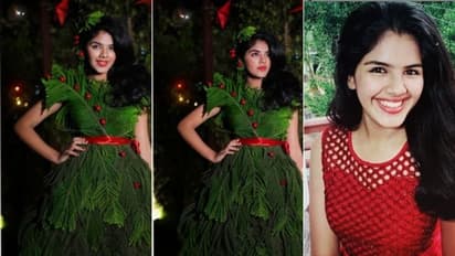 പൈൻ ഇലകൾ കൊണ്ട് വസ്ത്രം; 'ക്രിസ്മസ് ട്രീ' ആയി ഈവ; ചിത്രങ്ങൾ വൈറൽ