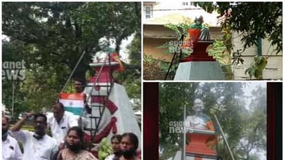 പാലക്കാട് നഗരസഭയിലെ ഗാന്ധി പ്രതിമയില് ബിജെപി പതാക; പൊലീസ് കേസെടുത്തു
