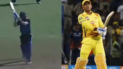 హెలికాఫ్టర్ షాట్.. బౌండరి దాటిన బంతి, ధోనీని గుర్తు చేశాడు