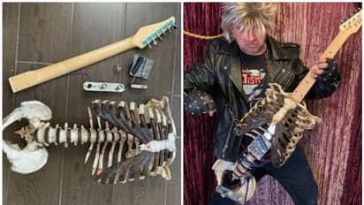 ബന്ധുവിന്റെ അസ്ഥികൂടമുപയോഗിച്ച് ഗിറ്റാറുമായി സംഗീതജ്ഞന്